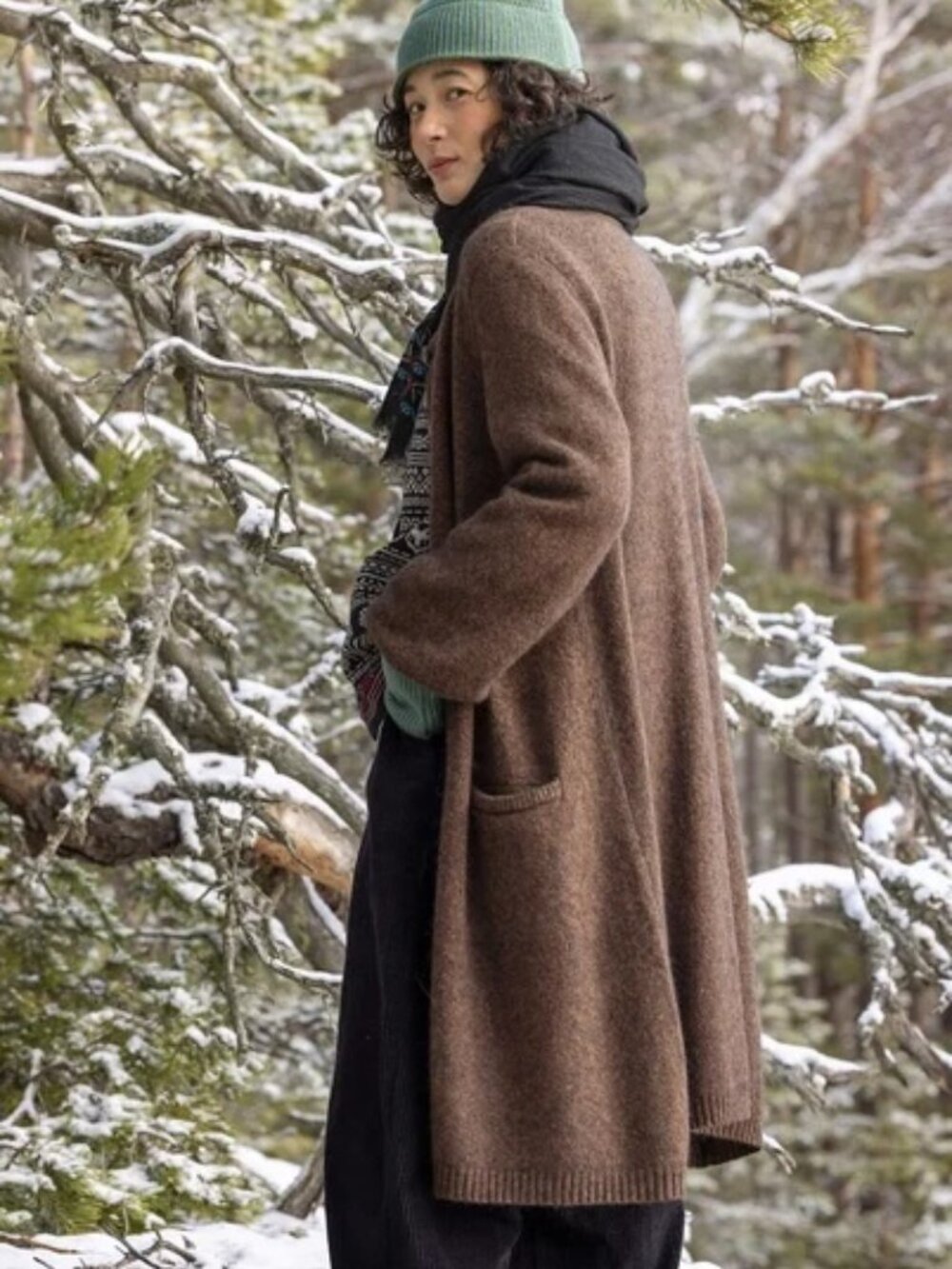 Gudrun Sjoden Canada Long Cardigan, Dark Chokolate/Melange XL - Picture 2 of 12